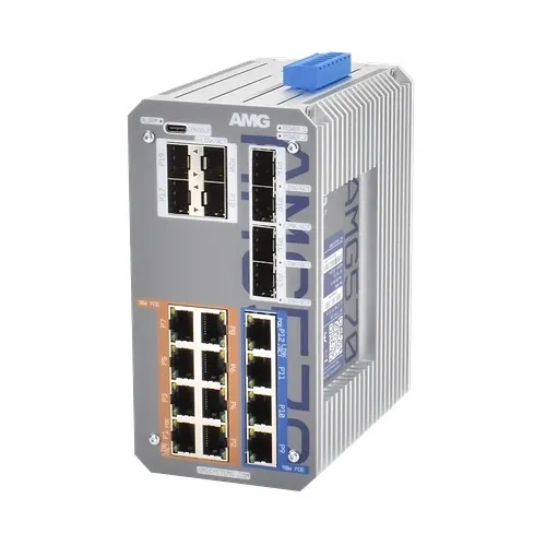 AMG Systems AMG570-4GBT-8GAT-8S-P360 AMG570 Series Industrial 20-Port Managed Switch, 12 x 10/100/1000Base-T(x) RJ45 Ports, 8 x 100/1000Base-FX SFP Ports