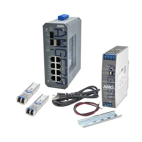 AMG Systems AMG570-8GAT-3S-P240-KS1 AMG570 Series Industrial 11 Port Managed Switch Kit, Includes (2) 1Gb Singlemode SFP Modules, 52VDC DIN-Rail Power Supply, and PSU Equipment Mounting