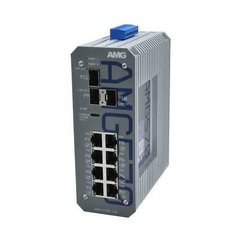 AMG Systems AMG570-8GAT-3S-P240 AMG570 Series Industrial 11-Port Managed Switch, 8 x 10/100/1000Base-T(x) RJ45 Ports, 3 x 100/1000/2.5G Base-FX SFP Ports, 50-56VDC Power Input