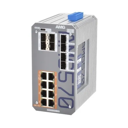 AMG Systems AMG570-8GAT-8S-P240 AMG570 Series Industrial 16-Port Managed Switch, 8 x 10/100/1000Base-T(x) RJ45 Ports, 8 x 100/1000Base-FX SFP Ports