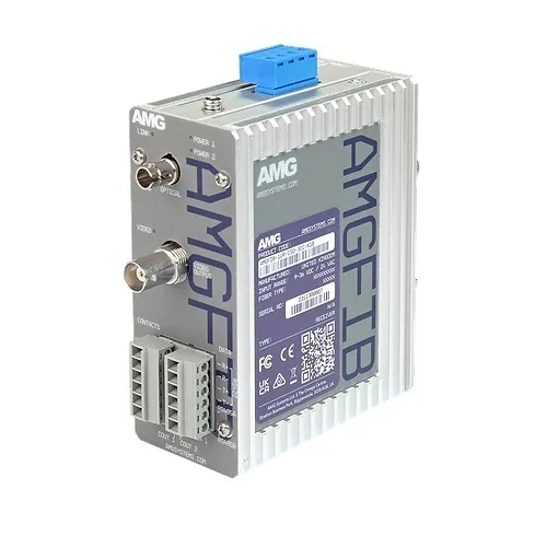 AMG Systems AMGFIB-1VR-1SD-3CC-M1B Industrial 1-Channel CVI/TVI/AHD/CVBS Video Rx, Multimode 2 km, 1-Fiber, 1550nm, B-Side, ST Connector, DIN Rail / Wall Mount, Power Input