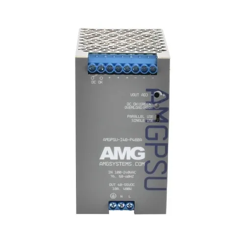 AMG Systems AMGPSU-I48-P480A-K Industrial Power Supply with DIN-Rail Mounting, 52VDC, 480W, Fault Relay Output