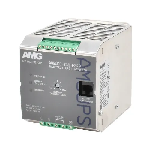 AMG Systems AMGUPS-I48-P240 Industrial UPS with Integrated 5A Battery Charger, Supports Lead Acid, Gel and Lithium Batteries, DIN-Rail Mounting, Multiple Fault Relay Outputs, 48VDC, 240W (5A)