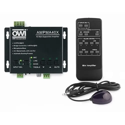 OWI AMPMA40X Digital Mini Amplifier, Class D, with EQ Control MIC Mixer Function and IR Remote Control AMPIRMA40X
