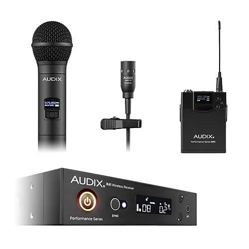 Audix AP41OM2L10 Wireless Microphone System, R41 Diversity Receiver, H60/OM2 Handheld and B60 Bodypack Transmitter and ADX10 Lavalier Microphone