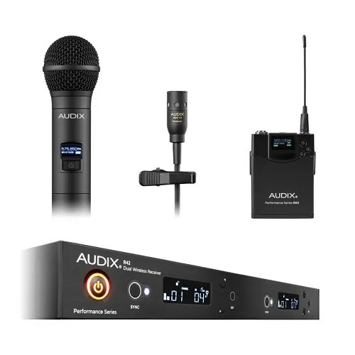 Audix AP42 C210A Wireless Microphone System, R42 Diversity Receiver with H60/OM2 Handheld Transmitter, 522MHz-554MHz