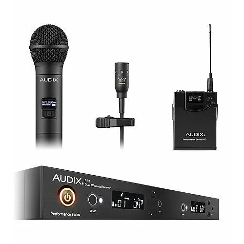 Audix AP62 C210 Wireless Microphone System, R62 Diversity Receiver, H60/OM2 Handheld and B60 Bodypack Transmitter, 522MHz-586MHz