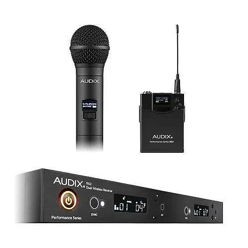 Audix AP62C2BP Wireless Microphone System 522 MHz 586 MHz with R62 2-Channel Receiver H60 Transmitter OM2 Capsule Module B60 Bodypack Transmitter