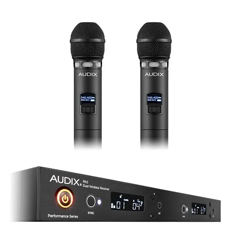 Audix AP62 VX5 Wireless Microphone System, R62 Two Channel True Diversity Receiver with Two H60/VX5 Handheld Transmitters