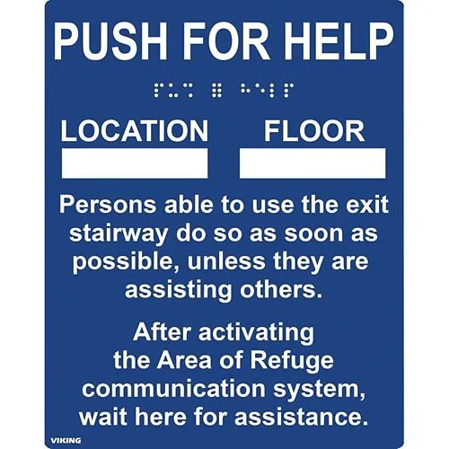Viking ARS-IB100 Area of Refuge Sign, Instructional Braille and Raised Letter, Blue
