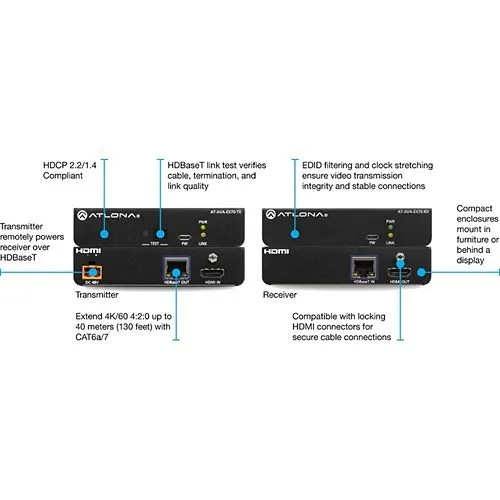 Atlona AT-AVA-EX70C-KIT Avance 4K/UHD HDMI Extender Kit With Control And Remote Power