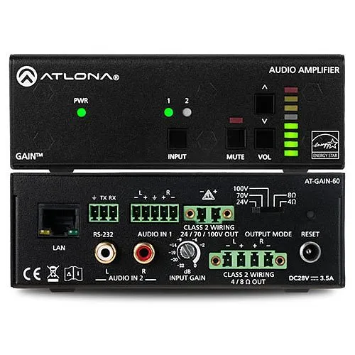 Atlona AT-GAIN-60 2-Channel Compact Amplifier, 60W RMS
