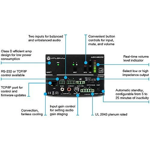 Atlona AT-GAIN-60 Gain At-Gain-60 Compact Amplifier - 60 W Rms - 2 Channel