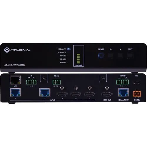 Atlona AT-UHD-SW-5000ED 4K/Ultra HD Five-Input HDMI/HDBaseT Switcher with Mirrored HDMI