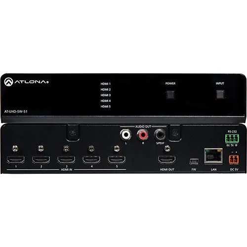 Atlona AT-UHD-SW-51 4k/UHD Five-Input HDMI Switcher, Replaces AT-UHD-SW-52ED