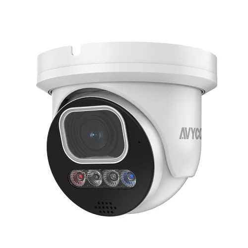 AVYCON AVC-NDE51M AI Series 5MP Motorized Turret IP Camera with Active Deterrence, 2.8-12mm Varifocal Lens, White