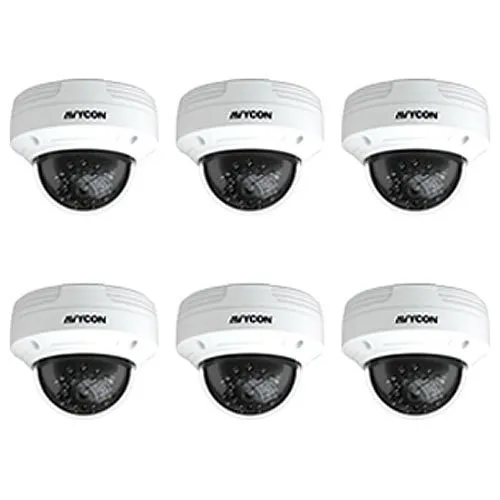 AVYCON AVK-HN41V6 Smart Analytics 7-Piece Surveillance Kit, (1) AVR-HN808P8 4K 8-Channel PoE NVR, 2TB HDD, (6) AVC-VHN41FLT 4MP Vandal Dome IP Cameras, White
