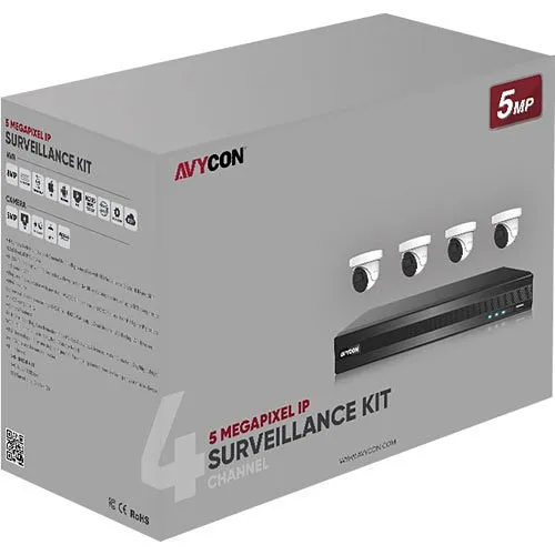 AVYCON AVK-NL51E4-1T 4-Channel NVR, 1TB with (4) 5MP H.265 IP Turret Cameras