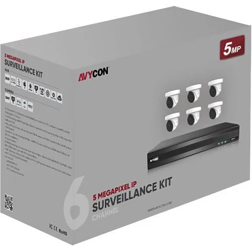 AVYCON AVK-NL51E6-2T 8-Channel NVR, 2TB with (6) 5MP H.265 IP Turret Cameras