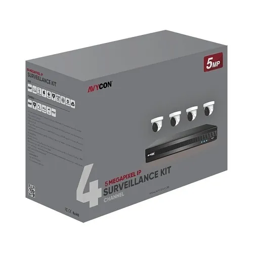 AVYCON AVK-NP51E4-1T IP Camera & Recorder Kit, 5MP Div AI Kit 4-Channel PoE and 4 AI Cam 1TB
