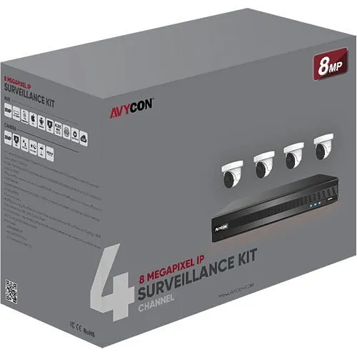AVYCON AVK-NS81E4-2T 4-Channel NVR, 2TB with (4) 8MP H.265 IP Turret Cameras
