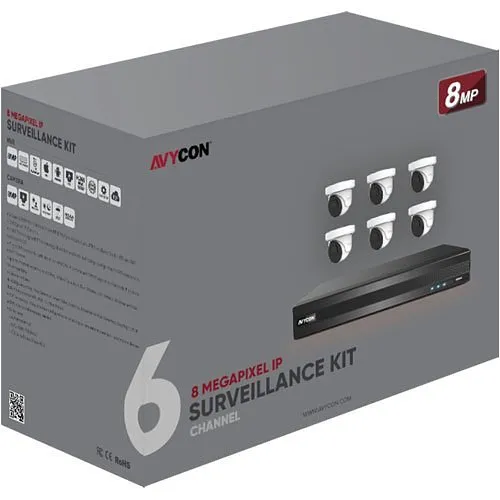 AVYCON AVK-NS81E6-4T 8-Channel NVR, 4TB with (6) 8MP H.265 IP Turret Cameras