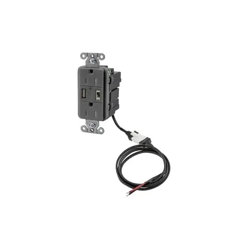 Hubbell AVPS152GY USB Charger Tamper-Resistant Receptacle, (1) USB Port 5A, 5V DC output, 15A, 125V AC Decorator Duplex, Gray