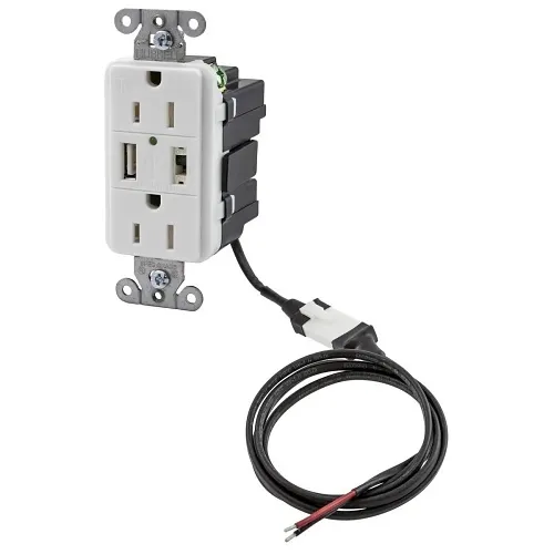 Hubbell AVPS152W USB Charger Tamper-Resistant Receptacle, (1) USB Port 5A, 5V DC output, 15A, 125V AC Decorator Duplex ,White