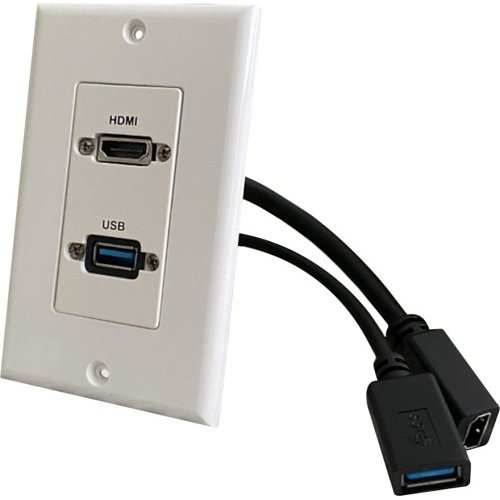 Comprehensive WPD-HD-U3A-AW Single Gang Pass-Through Decorative Wall Plate with HDMI Female Port and USB 3.0 Type-A Female Pigtail, White