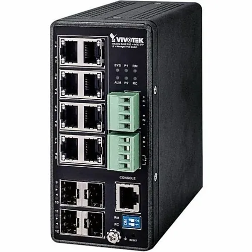 VIVOTEK AW-IHT-1271 Industrial VivoCam L2+ 8xGE PoE 4xGE SFP Managed PoE Switch