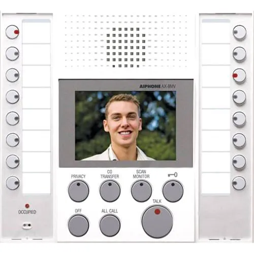 Aiphone AX-8MV-W Audio/Video Master with Buttons for up to 8-Masters Stations and 8-Doors or Sub Stations, White