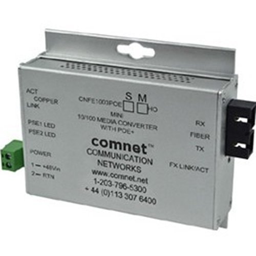 ComNet CNFE1002APOESHO/M Industrially Hardened 100Mbps Media Converter with 48V POE, Mini, "A" Unit