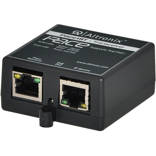 Altronix Pace1ST Long-Range Ethernet Single-Port Small Transceiver, 100Mbps per port, Passes PoE/PoE+ to Compatible Receiver