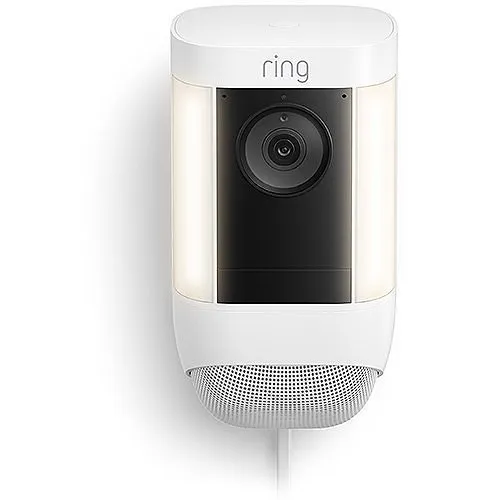 Ring Spotlight Cam Pro Wired, Plug-In Outdoor HD IP Security Camera with Light, White (B09DRK9ZJ8)