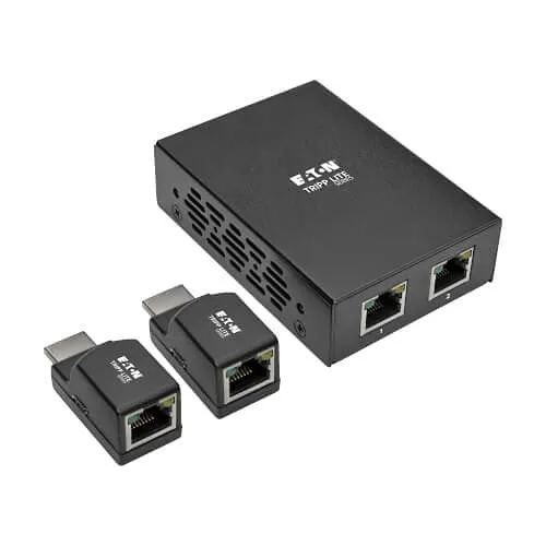 Eaton Tripp Lite B126-2P2M-POC 2-Port HDMI over CAT5/6 Extender Kit, Includes (1) Box-Style Transmitter, (2) Mini Receivers, Up to 100' (30m), TAA