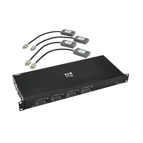 Eaton Tripp Lite B127A-4X4-BH4PH 4x4 HDMI Over CAT6 Matrix Switch Kit, Switch/4x Pigtail Receivers, 4K 60 Hz, HDR, 4:4:4, PoC, 230' (70.1m)