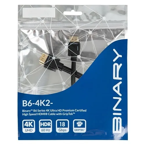 Binary B6-4K2-1.5-20BOX B6 Series 4K Ultra HD Premium Certified High Speed HDMI Cable with GripTek, Box of 20