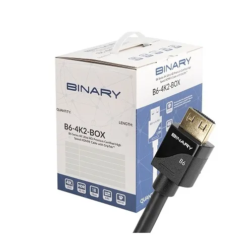 Binary B6-4K2-2-20BOX B6 Series 4K Ultra HD Premium Certified High Speed HDMI Cable with GripTek, Box of 20, 6.5' (2m)