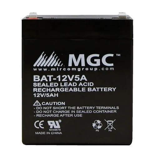 Mircom BAT-12V5A SLD Lead Acid Battery, 12V, 5.0Ah, Sealed, Non-Phosphate