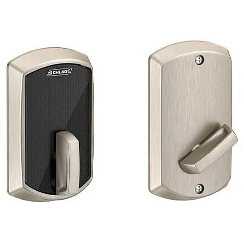 Schlage BE467F GRW 619 12-398 10-095 Mobile Enabled Smart Interconnected Lock, Deadbolt Latch Dual Option, Square Corner Full Lip Strike 1-5/8"x2-1/4", Lip Length 1-1/8", Satin Nickel