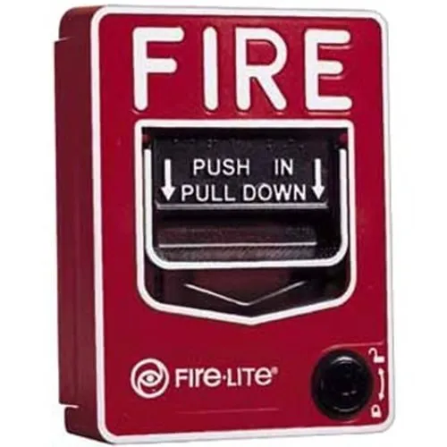 Fire-Lite BG-12LSP Dual-Action Pull Station, SPST N/O Switch, Screw Terminal Connections, Hex Lock, English / Spanish (FIRE / FUEGO) Labeling