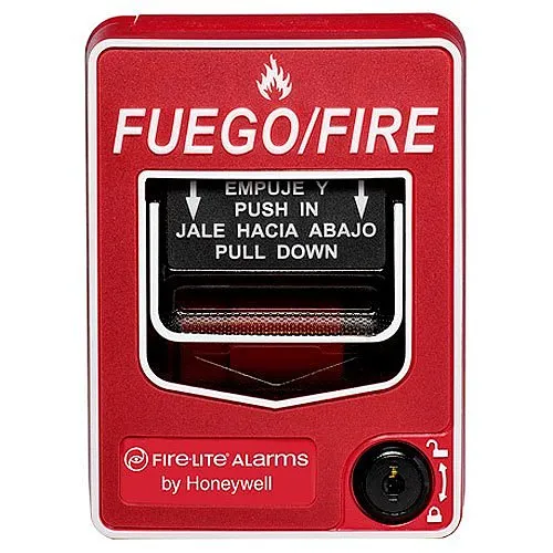 Fire-Lite BG-12LXSP Dual-Action Addressable Pull Station with Key Locking Feature, Spanish Marking "Fuego"