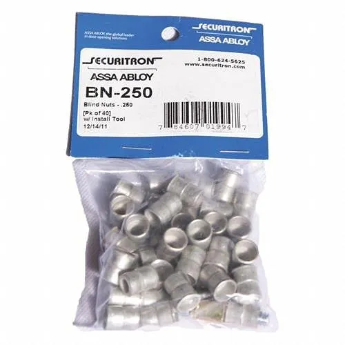 Securitron BN-250 1/4" Blind Nuts with Collapsing Tool, 40-Pack