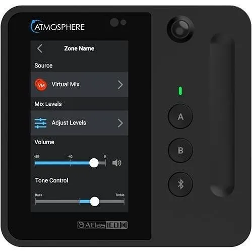 AtlasIED C-T4BT-B Atmosphere Wall Controller with Bluetooth Audio, 4.3" Programmable Touchscreen, 2-Gang, Black