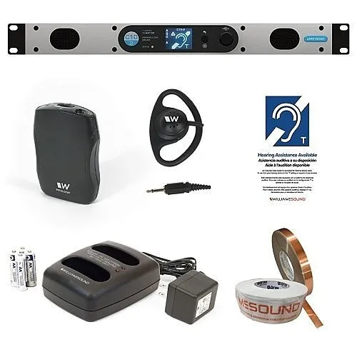 Williams AV C10-2N SYS C Series Hearing Loop System 5-Piece Kit, (2) PLR BP1 Receivers, (2) EAR 022 Earphones, (1) BAT KT6 Dual Drop in Charger