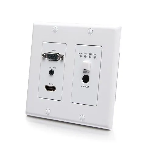 C2G C2G30017 HDMI HDBaseT VGA, 3.5mm, RS232 and IR over Cat Extender Dual Gang Wall Plate Transmitter, 4K 60Hz, White