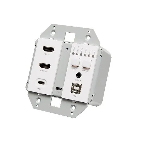 C2G C2G30019 Dual 4K HDMI HDBaseT USB-C, 3.5mm and USB-B over Cat Extender Dual Gang Wall Plate Transmitter, 4K 60Hz, White