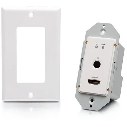 C2G C2G30021 HDMI HDBaseT RS232 and IR over CAT Extender Single Gang Wall Plate Transmitter, 4K 60Hz, White