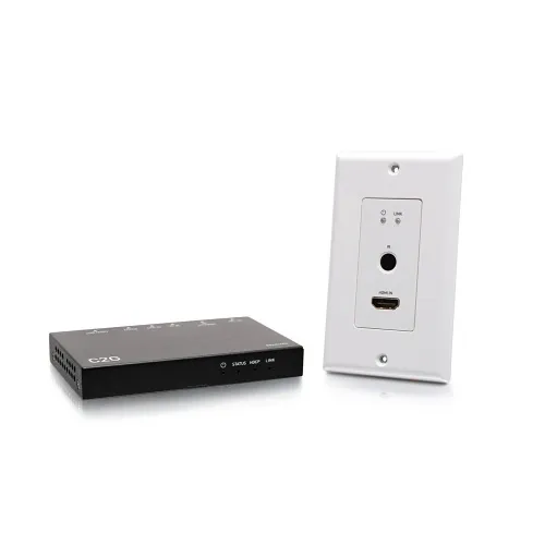 C2G30025 HDMI HDBaseT + RS232 and IR Over Cat Extender Single Gang Wall Plate Transmitter to Ultra-Slim Box Receiver, 4K, 60 Hz