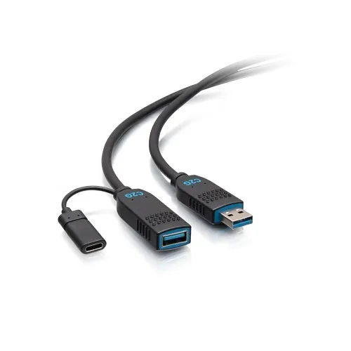 C2G C2G30078 Performance Series USB-A Male to USB-A Female Active Optical Extension Cable, USB 3.2 Gen 2, 10Gbps, Plenum CMP Rated, 25', Black